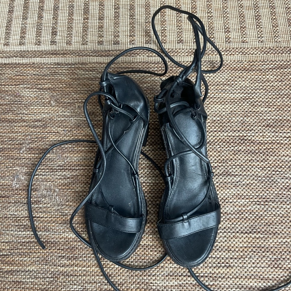 Black platform wrap around sandals